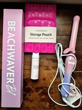 Beachwaver B1 Pink Curling Iron with Pink Storage Pouch